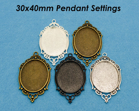 30x40mm Pendant Setting, 30x40mm Cabochon Setting, Bezel Pendant Tray, 30x40mm Oval Pendant Blanks for Cabochon or Resin