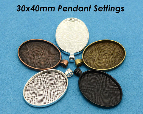 30x40mm Pendant Tray, 30x40mm Cabochon Setting, Bezel Pendant Blank, 30x40mm Oval Pendant Blanks for Cabochon or Resin