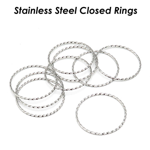 Stainless Steel Rings, Textured Circle Connector Ring, Closed Jump Rings Gold Silver, Big Round Link Connectors for Jewelry Making