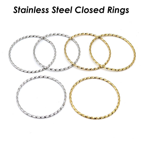 Stainless Steel Rings, Textured Circle Connector Ring, Closed Jump Rings Gold Silver, Big Round Link Connectors for Jewelry Making