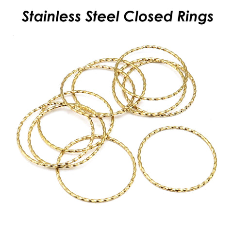 Stainless Steel Rings, Textured Circle Connector Ring, Closed Jump Rings Gold Silver, Big Round Link Connectors for Jewelry Making