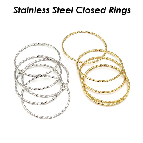 Stainless Steel Rings, Textured Circle Connector Ring, Closed Jump Rings Gold Silver, Big Round Link Connectors for Jewelry Making