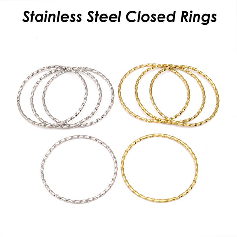 Stainless Steel Rings, Textured Circle Connector Ring, Closed Jump Rings Gold Silver, Big Round Link Connectors for Jewelry Making