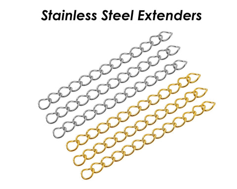 Stainless Steel Chain Extender Gold Silver, 2 Inch Extender Chain for Necklace or Bracelet Jewelry Making, Tail Chain Extension with Charms