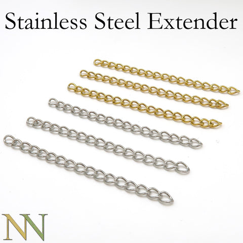 Stainless Steel Chain Extender Gold Silver, 2 Inch Extender Chain for Necklace or Bracelet Jewelry Making, Tail Chain Extension with Charms