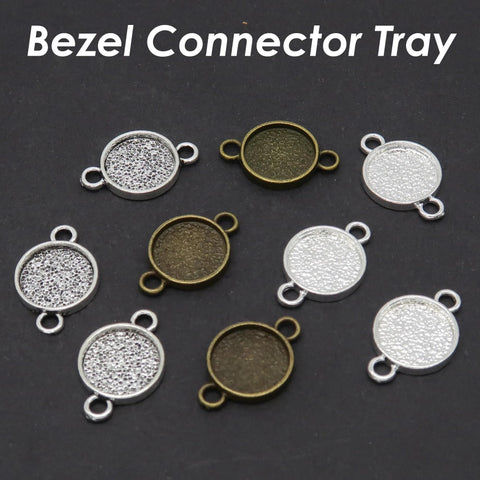 Round Bezel Connector, Double Loop Pendant Tray Blanks, Connector Tray, Connector Bezel Blank for Jewelry Making