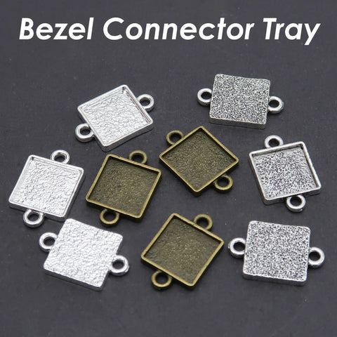 12mm Diamond Bezel Connector, Double Loop Pendant Tray Blanks, Connector Tray, Connector Bezel Blank for Jewelry Making