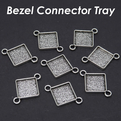 12mm Diamond Bezel Connector, Double Loop Pendant Tray Blanks, Connector Tray, Connector Bezel Blank for Jewelry Making