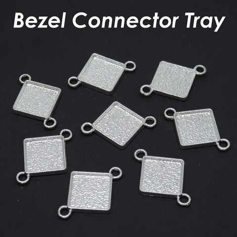 12mm Diamond Bezel Connector, Double Loop Pendant Tray Blanks, Connector Tray, Connector Bezel Blank for Jewelry Making