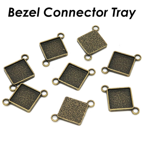 12mm Diamond Bezel Connector, Double Loop Pendant Tray Blanks, Connector Tray, Connector Bezel Blank for Jewelry Making