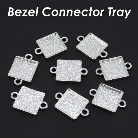 Square Bezel Connector, Double Loop Pendant Tray Silver Bronze Antique silver, Connector Tray, Connector Bezel Blank for Jewelry Making