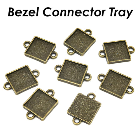 Square Bezel Connector, Double Loop Pendant Tray Silver Bronze Antique silver, Connector Tray, Connector Bezel Blank for Jewelry Making