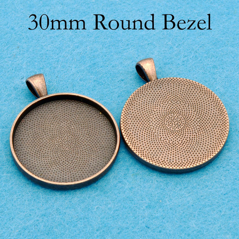 30mm Pendant Pendant Tray, 30mm Round Bezel Pendant Setting, 30mm Round Cabochon Setting, 30mm Pendant Blanks Silver Bronze Copper