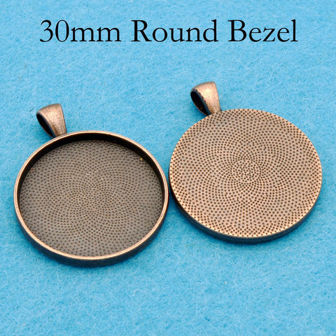30mm Pendant Pendant Tray, 30mm Round Bezel Pendant Setting,  30mm Round Cabochon Setting, 30mm Pendant Blanks Silver Bronze Copper