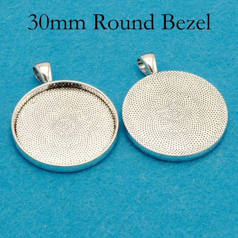 30mm Pendant Pendant Tray, 30mm Round Bezel Pendant Setting,  30mm Round Cabochon Setting, 30mm Pendant Blanks Silver Bronze Copper