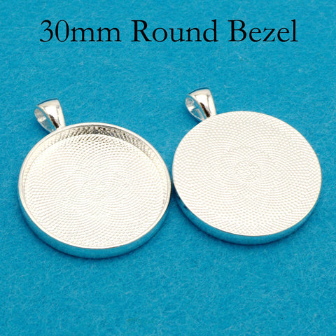 30mm Pendant Pendant Tray, 30mm Round Bezel Pendant Setting,  30mm Round Cabochon Setting, 30mm Pendant Blanks Silver Bronze Copper