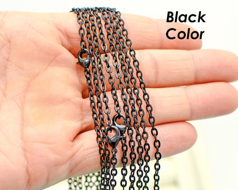 Gun Metal Necklace 18 20 24 30 Inch, Gun Metal Chain Necklace for Women, Flat Oval Link Cable Chain, Gunmetal Chain Bulk Wholesale