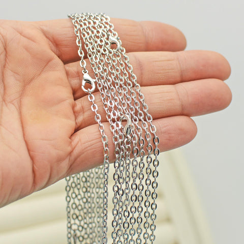 Antique Silver Necklace, Antique Silver Chain Necklaces for Women, Rhodium Plated Necklace Cable Link Rolo Necklace