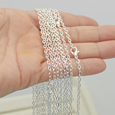 Silver Chain Necklace 18, 24, 30 Inch Cable Necklace for Women, Silver Plated Necklace Chain for Jewlery Making