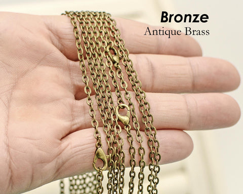 Bronze Necklace 18 24 30 Inch, Bronze Chain Necklace for Women, Cable Link Chain Rolo Necklace, Antique Brass Chain for Jewelry Making