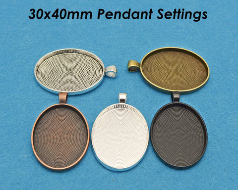 30x40mm Pendant Tray, 30x40mm Cabochon Setting, Bezel Pendant Blank, 30x40mm Oval Pendant Blanks for Cabochon or Resin