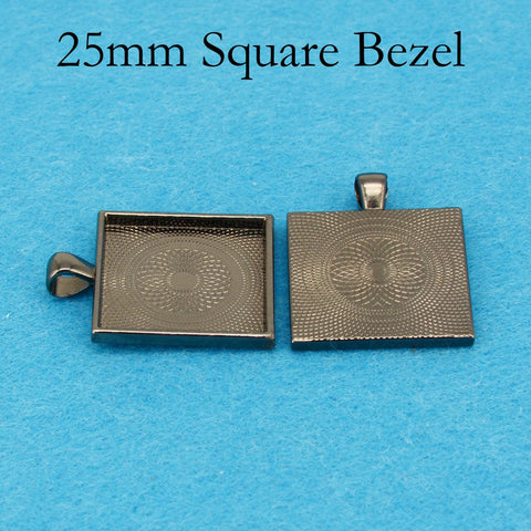 25mm Square Pendant Tray, 1 inch Square Bezel Pendant Blank, Cameo Setting Cabochon Base for Custom Jewelry Making