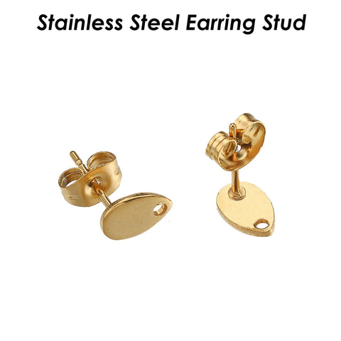 Stainless Steel Earring Stud, Round Teardrop Heart Earring Stud Earring Connector, Silver Gold Earring Findings Jewelry Supplies