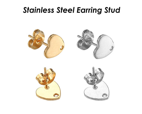 Stainless Steel Earring Stud, Round Teardrop Heart Earring Stud Earring Connector, Silver Gold Earring Findings Jewelry Supplies