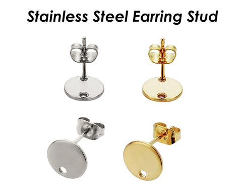 Stainless Steel Earring Stud, Round Teardrop Heart Earring Stud Earring Connector, Silver Gold Earring Findings Jewelry Supplies