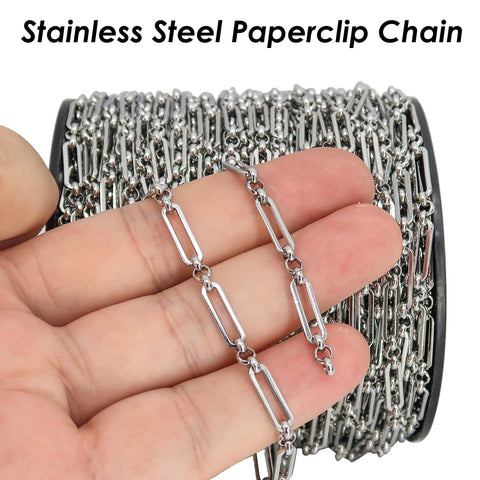 10 Feet x Paper Clip Chain Gold Silver, Stainless Steel Chain Bulk PaperClip Chain, Rectangle Link Chain for Jewelry Making