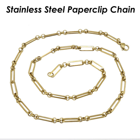 10 Feet x Paper Clip Chain Gold Silver, Stainless Steel Chain Bulk PaperClip Chain, Rectangle Link Chain for Jewelry Making