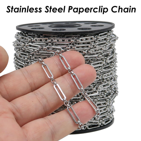 10 Feet x Paper Clip Chain Gold Silver, Stainless Steel Chain Bulk PaperClip Chain, Rectangle Link Chain for Jewelry Making