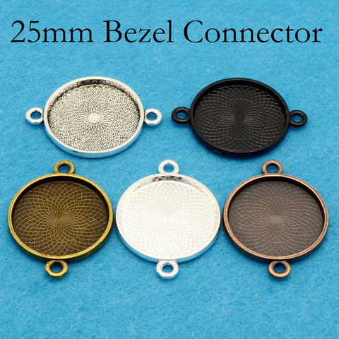 25mm Round Bezel Connector with 2 Loops, Dual Loop Pendant Tray Cabochon Setting, Connector Bezel Pendant Blank for Jewelry Making