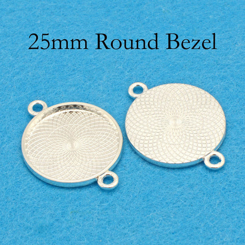 25mm Round Bezel Connector with 2 Loops, Dual Loop Pendant Tray Cabochon Setting, Connector Bezel Pendant Blank for Jewelry Making