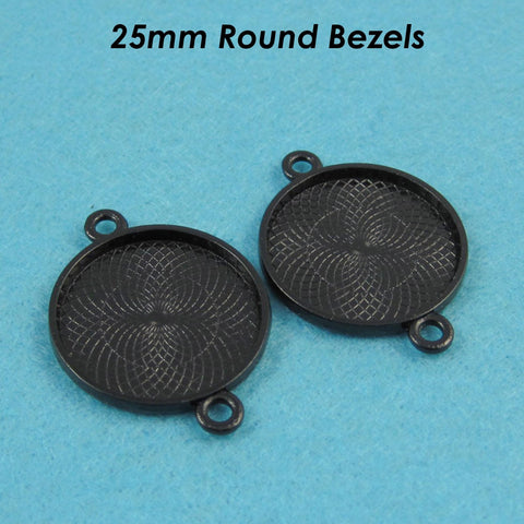 25mm Round Bezel Connector with 2 Loops, Dual Loop Pendant Tray Cabochon Setting, Connector Bezel Pendant Blank for Jewelry Making