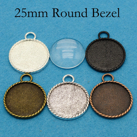 25mm Round Bezel Pendant Blanks, Cabochon Setting, Round Pendant Tray, 25mm Cameo Setting for Jewelry Making