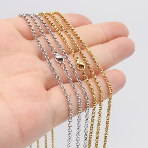 Stainless Steel Necklace Chain, 16,18,20,22,24 Inches Stainless Steel Chain Necklace Wholesale, Circle Link Rolo Necklace for Women and Men