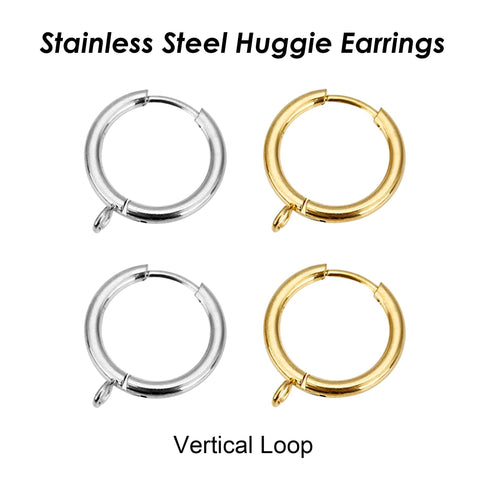 10 x Stainless Steel Huggie Earring Hoop with Loop, Hoop Earrings Gold Silver Ear Hoops, Surgical Earring Findings, Lever Back Earring Hooks