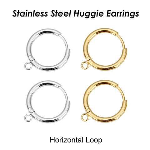 10 x Stainless Steel Huggie Earring Hoop with Loop, Hoop Earrings Gold Silver Ear Hoops, Surgical Earring Findings, Lever Back Earring Hooks