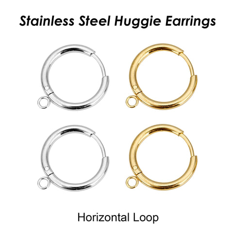 10 x Stainless Steel Ear Hoop with Loop, Huggie Hoop Earrings Gold Silver Earring Hoops, Lever Back Earring Hooks Jewelry Findings