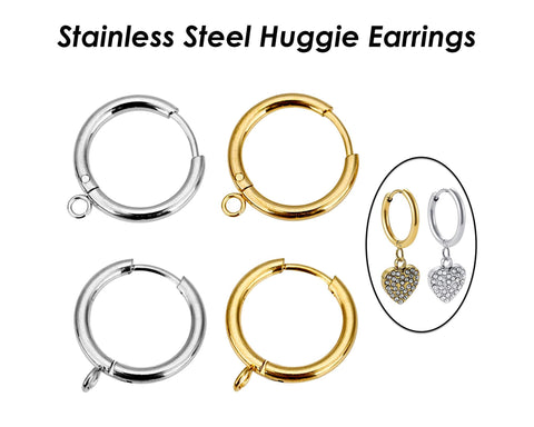 10 x Stainless Steel Ear Hoop with Loop, Huggie Hoop Earrings Gold Silver Earring Hoops, Lever Back Earring Hooks Jewelry Findings