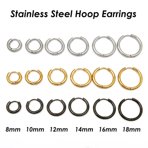 Stainless Steel Huggie Hoop Earrings for Women Men, Surgical Steel Sleeper Earring Hoops Gold Silver Black Hypoallergenic Hooks