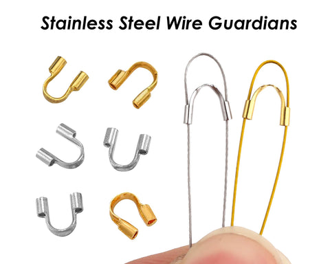 50 x Stainless Steel Wire Guards, Wire Guardians Gold Silver, Wire Protector Loop, Cable Thimble, DIY Jewelry Findings, Beading Supplies