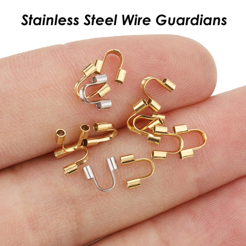 50 x Stainless Steel Wire Guards, Wire Guardians Gold Silver, Wire Protector Loop, Cable Thimble, DIY Jewelry Findings, Beading Supplies