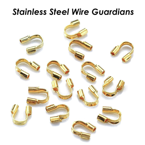 50 x Stainless Steel Wire Guards, Wire Guardians Gold Silver, Wire Protector Loop, Cable Thimble, DIY Jewelry Findings, Beading Supplies