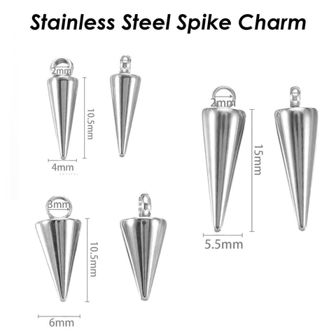 10 x Spike Charms Gold Silver, Stainless Steel Charms, Spike Cone Charms, Spike Pendants for Jewelry Making, Jewelry Supplies