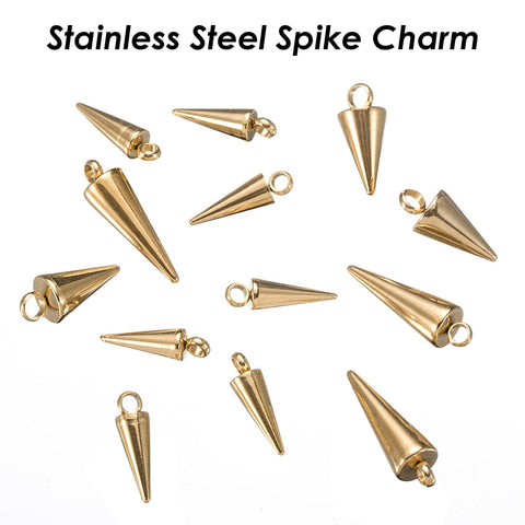 10 x Spike Charms Gold Silver, Stainless Steel Charms, Spike Cone Charms, Spike Pendants for Jewelry Making, Jewelry Supplies