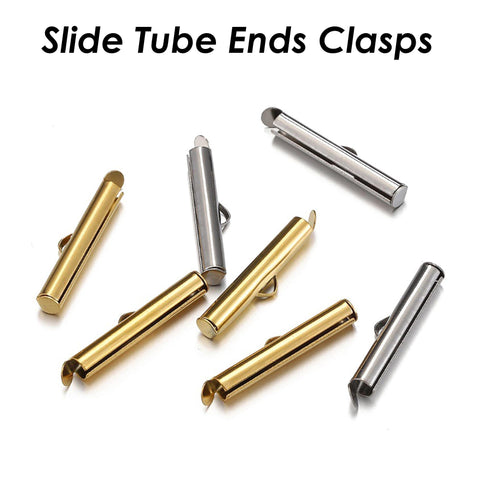 10 x Silde on End Clasp Tube Slider End Caps, Stainless Steel Tube Slider Clips Gold Silver, Slide Tube Ends, Jewelry Supplies