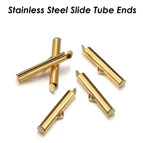 10 x Silde on End Clasp Tube Slider End Caps, Stainless Steel Tube Slider Clips Gold Silver, Slide Tube Ends, Jewelry Supplies