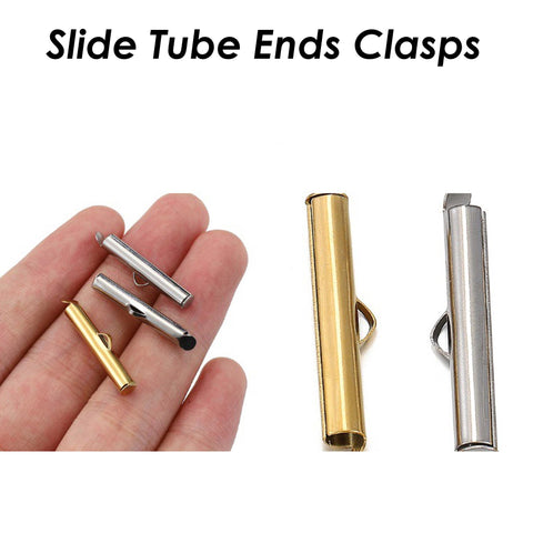 10 x Silde on End Clasp Tube Slider End Caps, Stainless Steel Tube Slider Clips Gold Silver, Slide Tube Ends, Jewelry Supplies